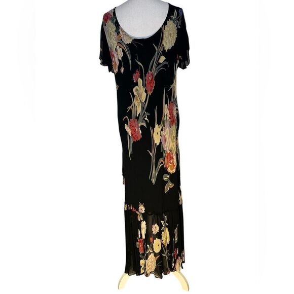 Vintage Rayon Beaded Floral Y2K Forest Fairy Cowl Neck Maxi Gown By Eva Blue 24 - Picture 2 of 12